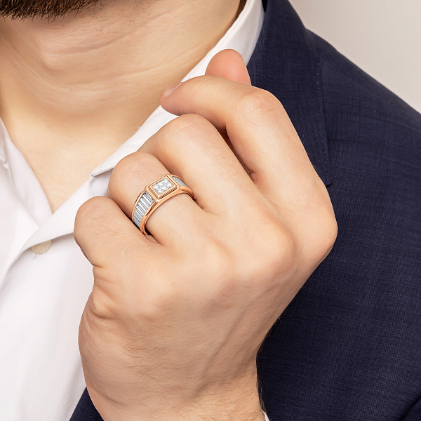 Печатка из красного и белого золота с бриллиантами (арт. К170091015кб) – изображение 2