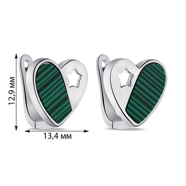 Серебряные серьги Сердечки с малахитом (арт. 7502/9643млх) – изображение 2