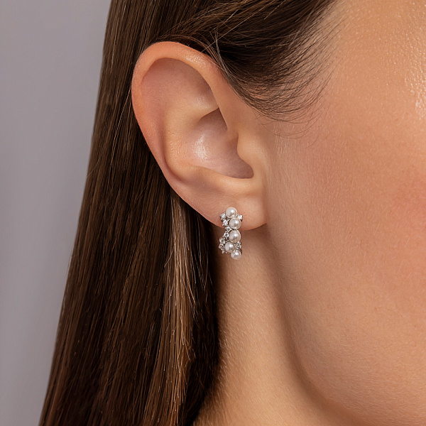 Серебряные серьги с жемчугом и фианитами (арт. 7502/2185666жб) – изображение 2