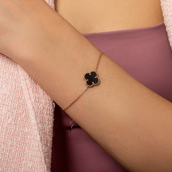 Золотой браслет Клевер с ониксом (арт. 341496/12о) – изображение 2