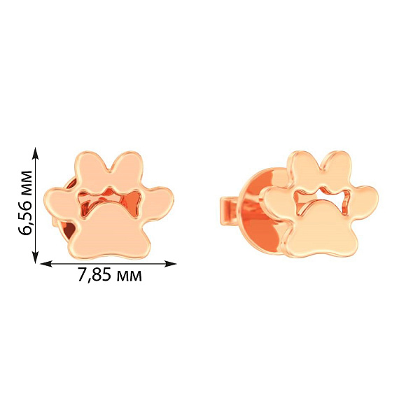 Сережки-пусети з червоного золота без каміння (арт. 110846) – зображення 2
