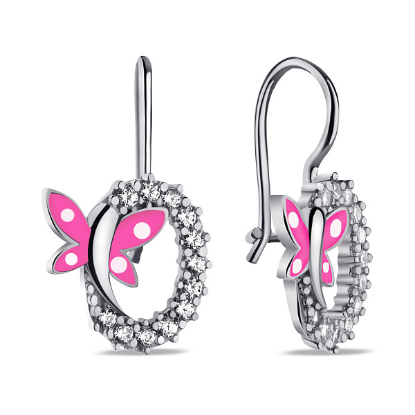 Серебряные детские серьги с эмалью и фианитами (арт. 7502/9757ерб) – изображение 1