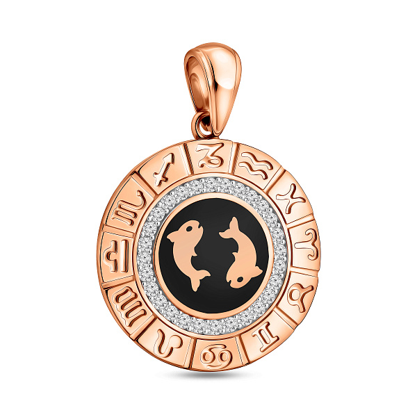 Золотой подвес "Рыбы" с эмалью и фианитами (арт. 440681ечрб) – изображение 1