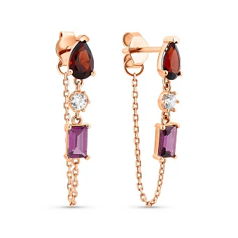 Сережки з червоного золота з гранатом і фіанітами (арт. 110140Пкгр)