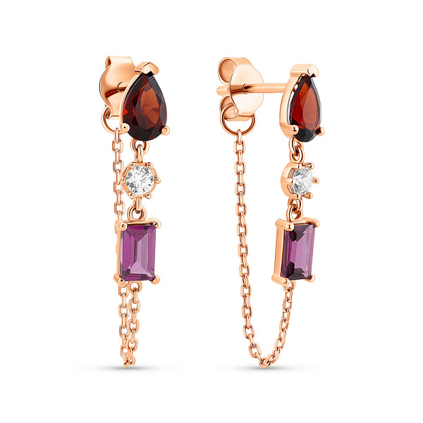 Сережки з червоного золота з гранатом і фіанітами (арт. 110140Пкгр) – зображення 1