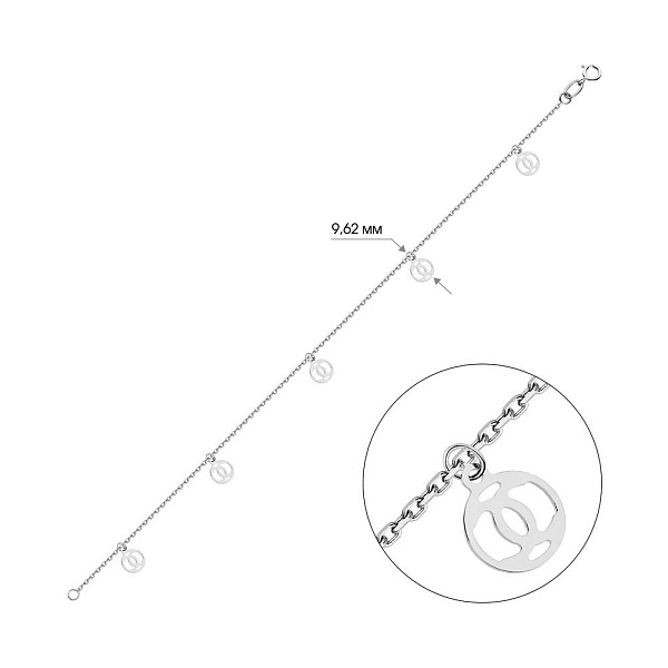 Золотой браслет в белом цвете металла с подвесками (арт. 325270б) – изображение 3