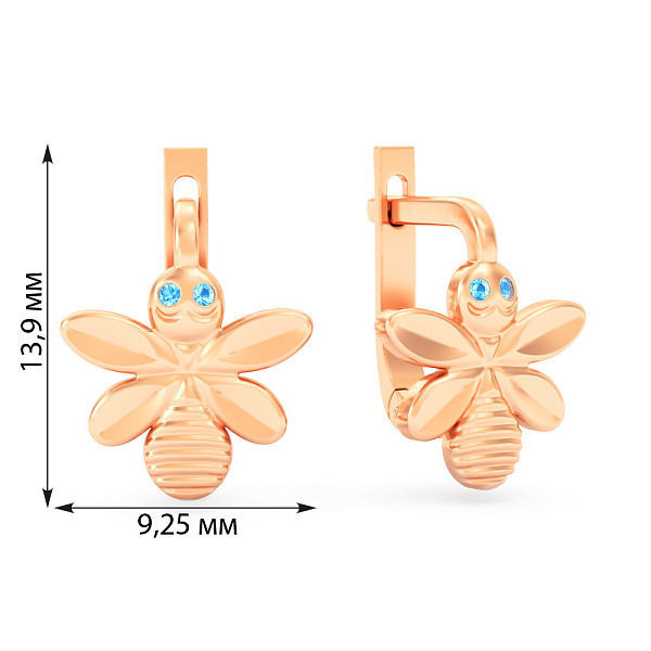 Сережки для дітей Бджілки з червоного золота (арт. 1101051г) – зображення 3