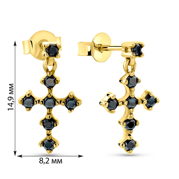 Серьги-пусеты из желтого золота с черными фианитами  (арт. 104093жч) – изображение 3