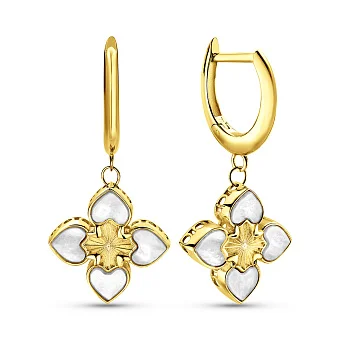 Сережки-підвіски з жовтого золота з перламутром (арт. 1091613жп)