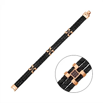 Шкіряний браслет із золотими вставками (арт. 340108ч)