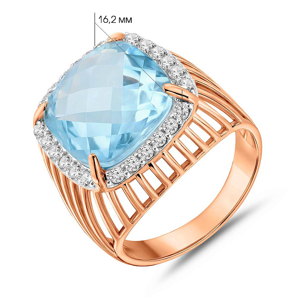 Золота каблучка з великим топазом і фіанітами (арт. 151365Пкг) – зображення 2