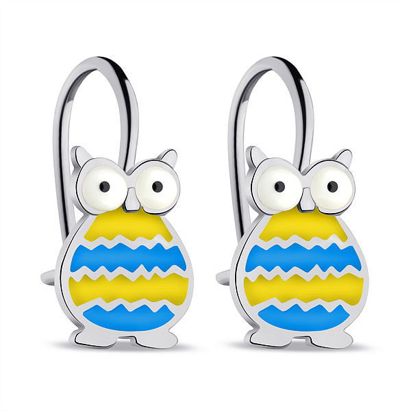 Серебряные детские серьги Совы с эмалью (арт. 7502/9112е) – изображение 1