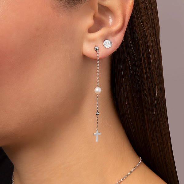 Золоті сережки-підвіски з перлами (арт. 106796бпрлб) – зображення 3