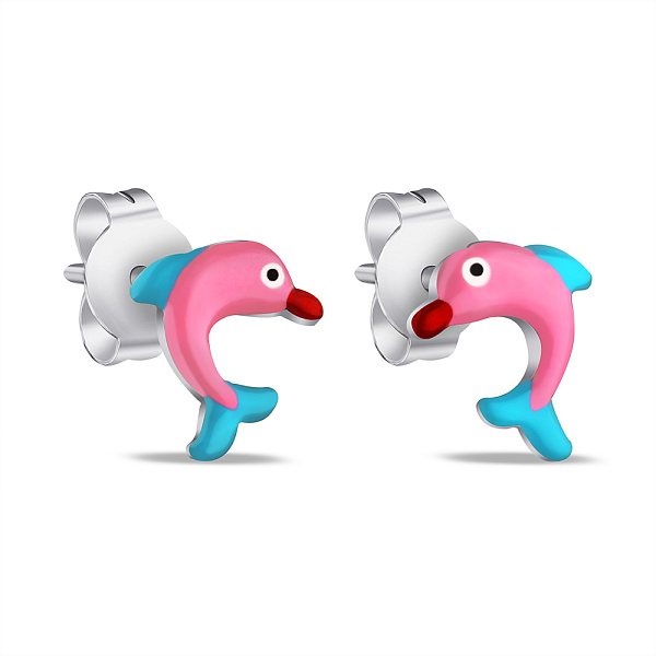 Детские серебряные сережки Дельфины с эмалью (арт. 7518/6801ерг) – изображение 1