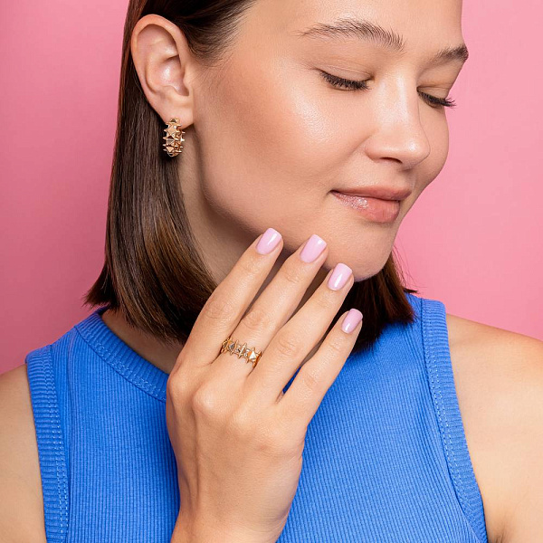 Серьги-кольца из красного золота с фианитами (арт. 1091392/20) – изображение 3