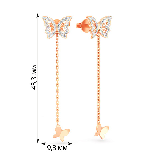 Золоті сережки Метелики з діамантами (арт. Т011765015) – зображення 4