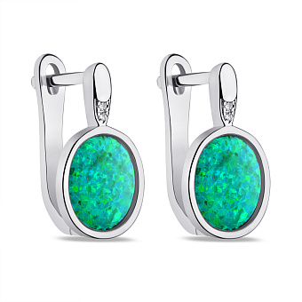 Фото Срібні сережки з зеленим опалом (арт. 7502/9011Поз)