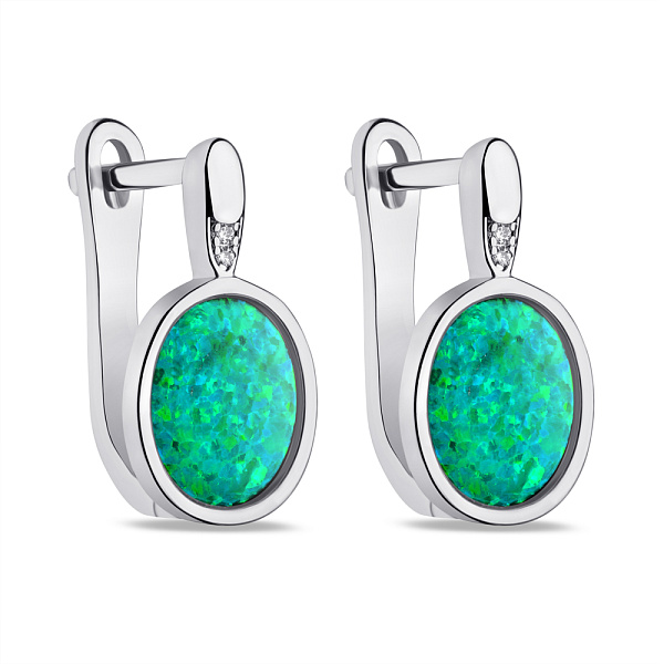 Срібні сережки з зеленим опалом (арт. 7502/9011Поз) – зображення 1