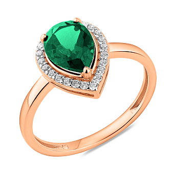 Каблучка з червоного золота з кварцом і фіанітами (арт. 141249Пз)