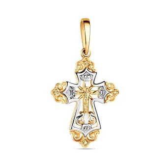 Золотий натільний хрестик з розп'яттям та фіанітами (арт. 501582жб)