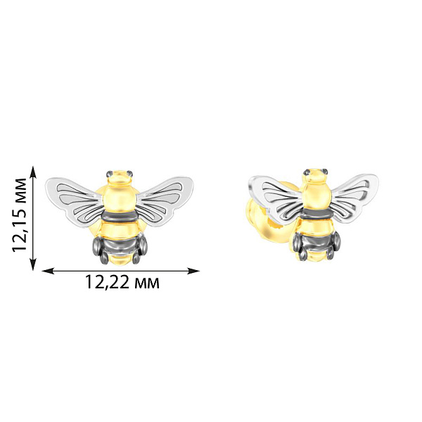 Золотые серьги пусеты "Пчелки" (арт. 110385жбч) – изображение 2