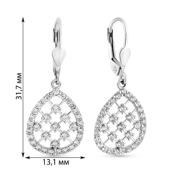 Сережки-подвески из белого золота с фианитами (арт. 102240б) – изображение 3
