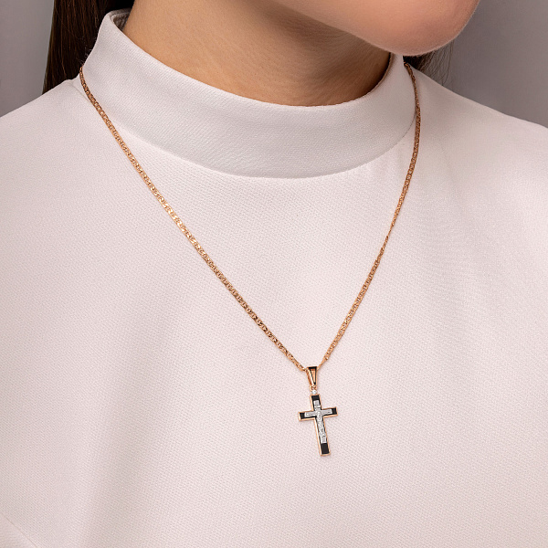 Золотой крестик с распятием и черной эмалью (арт. 501091еч) – изображение 2