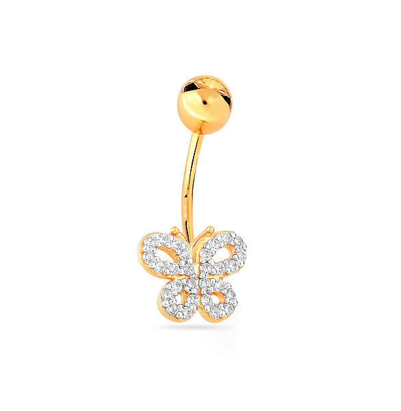 Золотая серьга-пирсинг для пупка «Бабочка» с фианитами (арт. 360014ж) – изображение 1