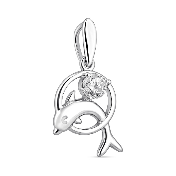 Серебряный подвес Дельфин с одним фианитом (арт. 7503/3940р) – изображение 1