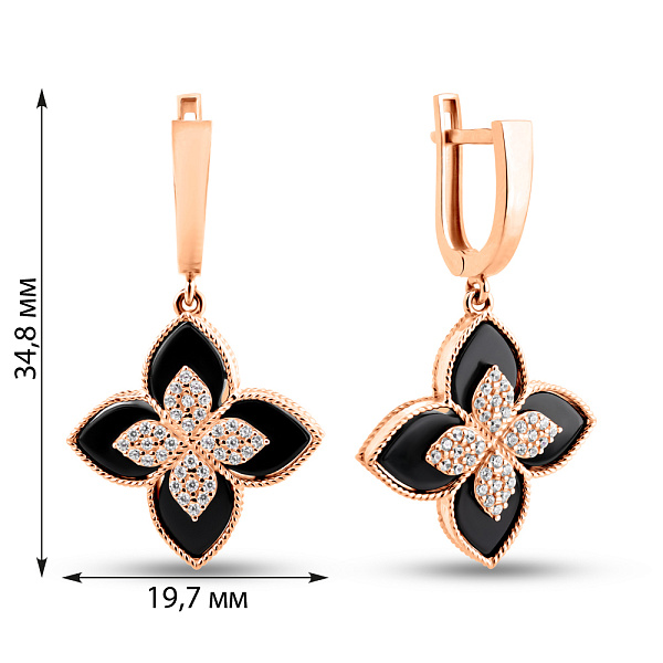 Золоті сережки-підвіски з оніксом і фіанітами (арт. 1091385/20о) – зображення 4