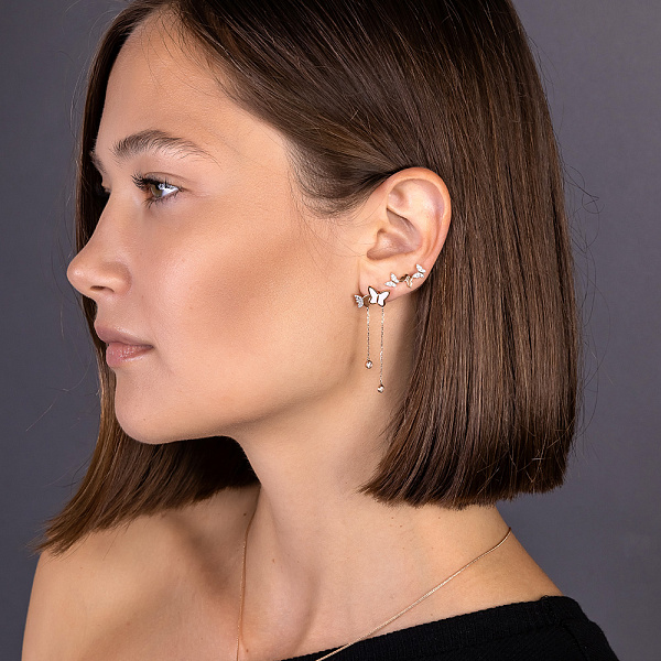 Серьги золотые Бабочки с эмалью и фианитами (арт. 110021еп) – изображение 4