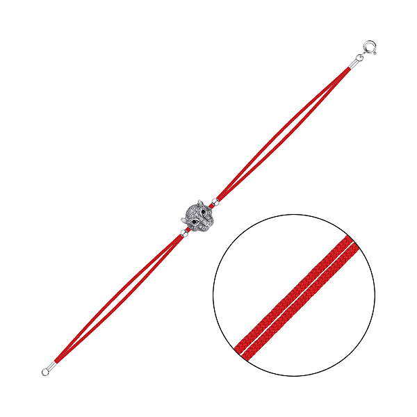 Браслет из шелковой нити и серебра с фианитами (арт. 7309/4645кч) – изображение 1