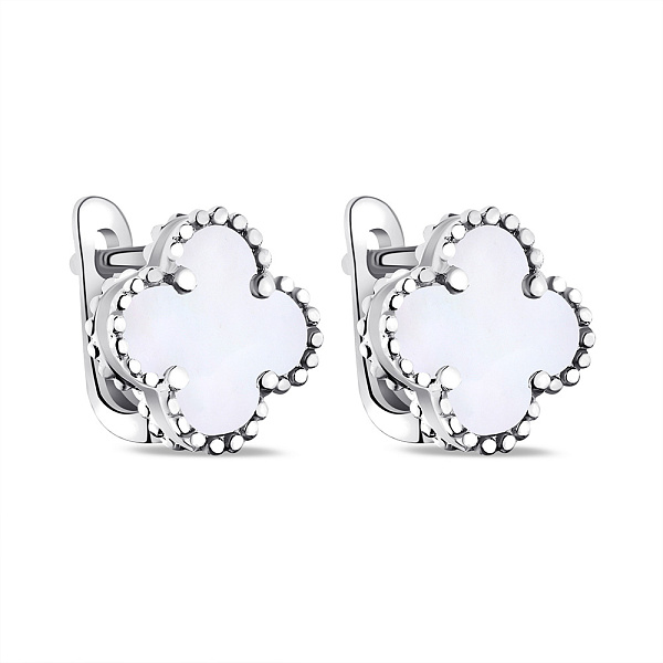 Серебряные серьги Клевер с перламутром (арт. 7502/3153/10п) – изображение 1