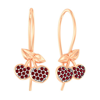 Детские золотые серьги «Вишенки» с фианитами (арт. 110488к)