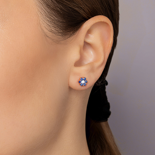 Золотые пусеты с сапфирами и бриллиантом (арт. Т011634с) – изображение 2