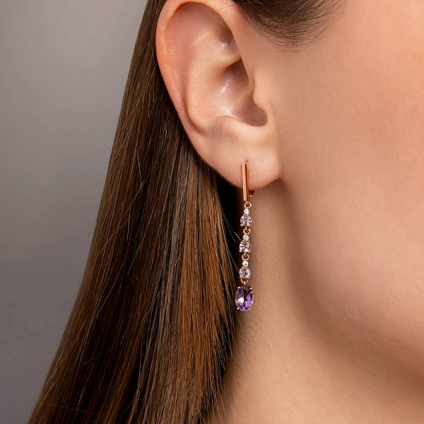 Золоті сережки з аметистом та фіанітами (арт. 110691Па) – зображення 2