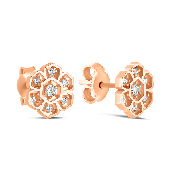 Золотые сережки-пусеты Цветы с фианитами (арт. 105664) – изображение 1