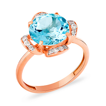 Фото Золота каблучка з топазом і фіанітами (арт. 140563Пг)