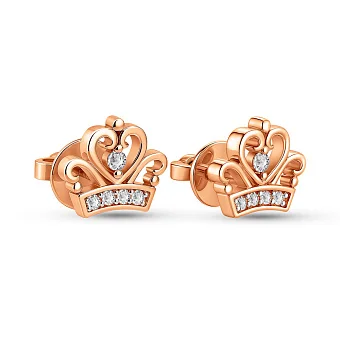 Золоті сережки-цвяшки Корона з діамантами (арт. Т011203005)