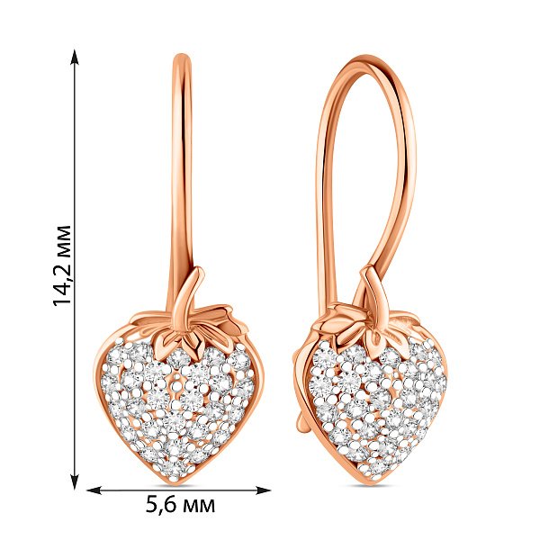 Детские золотые серьги Клубника с фианитами (арт. 110489) – изображение 3