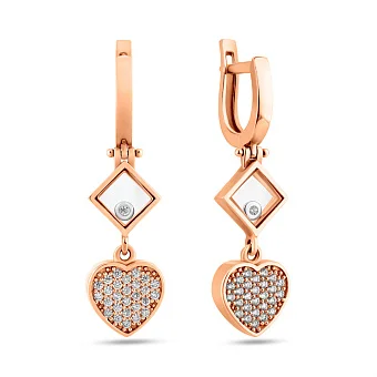 Золоті сережки-підвіски з фіанітами (арт. 106104)