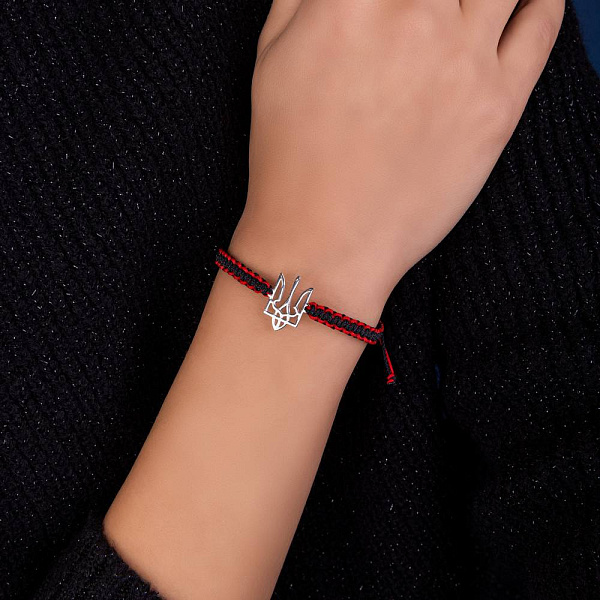 Браслет на нити Герб Украины-Трезубец с серебряной вставкой (арт. Х340063кч) – изображение 2