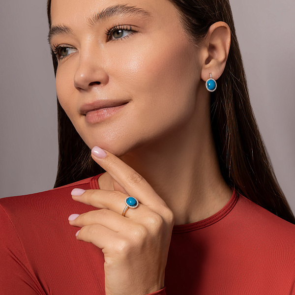 Золотое кольцо с бирюзой и фианитами (арт. 140693ПюГГ) – изображение 6