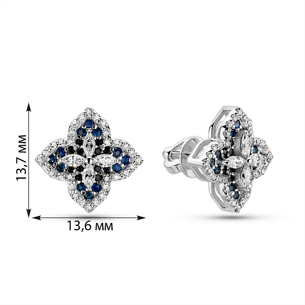 Золоті сережки з діамантами та сапфірами (арт. Т011889бс) – зображення 3