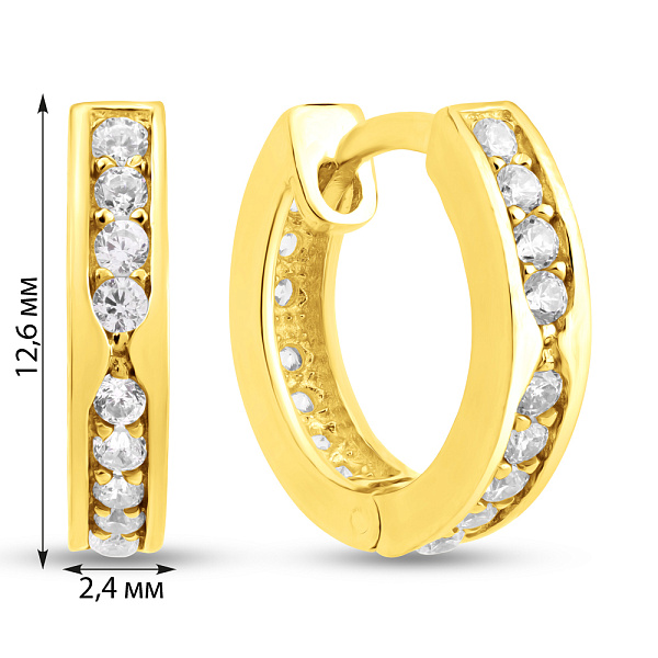 Серьги-кольца из желтого золота с фианитами (арт. 104160/15ж) – изображение 2