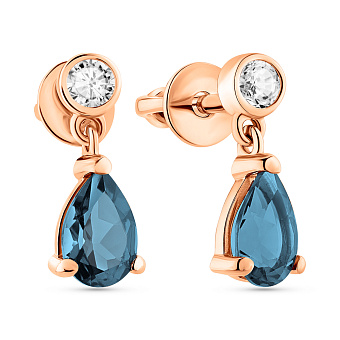 Золотые серьги с топазом Лондон и фианитами (арт. 111273Пл)