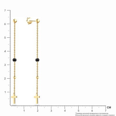 Золотые серьги-подвески с ониксом (арт. 106796жо)