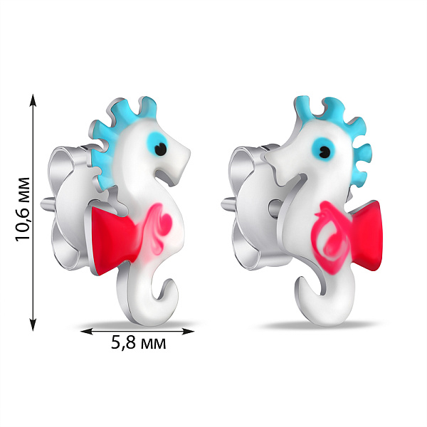 Детские серьги-пусеты из серебра Морской конек (арт. 7518/6806ебр) – изображение 2