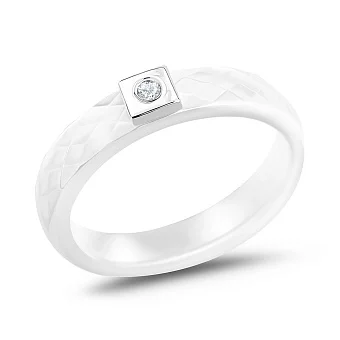 Кольцо из керамики и белого золота с бриллиантом (арт. К011767бба)