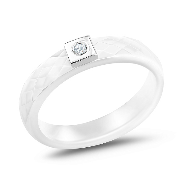 Кольцо из керамики и белого золота с бриллиантом (арт. К011767бба) – изображение 1